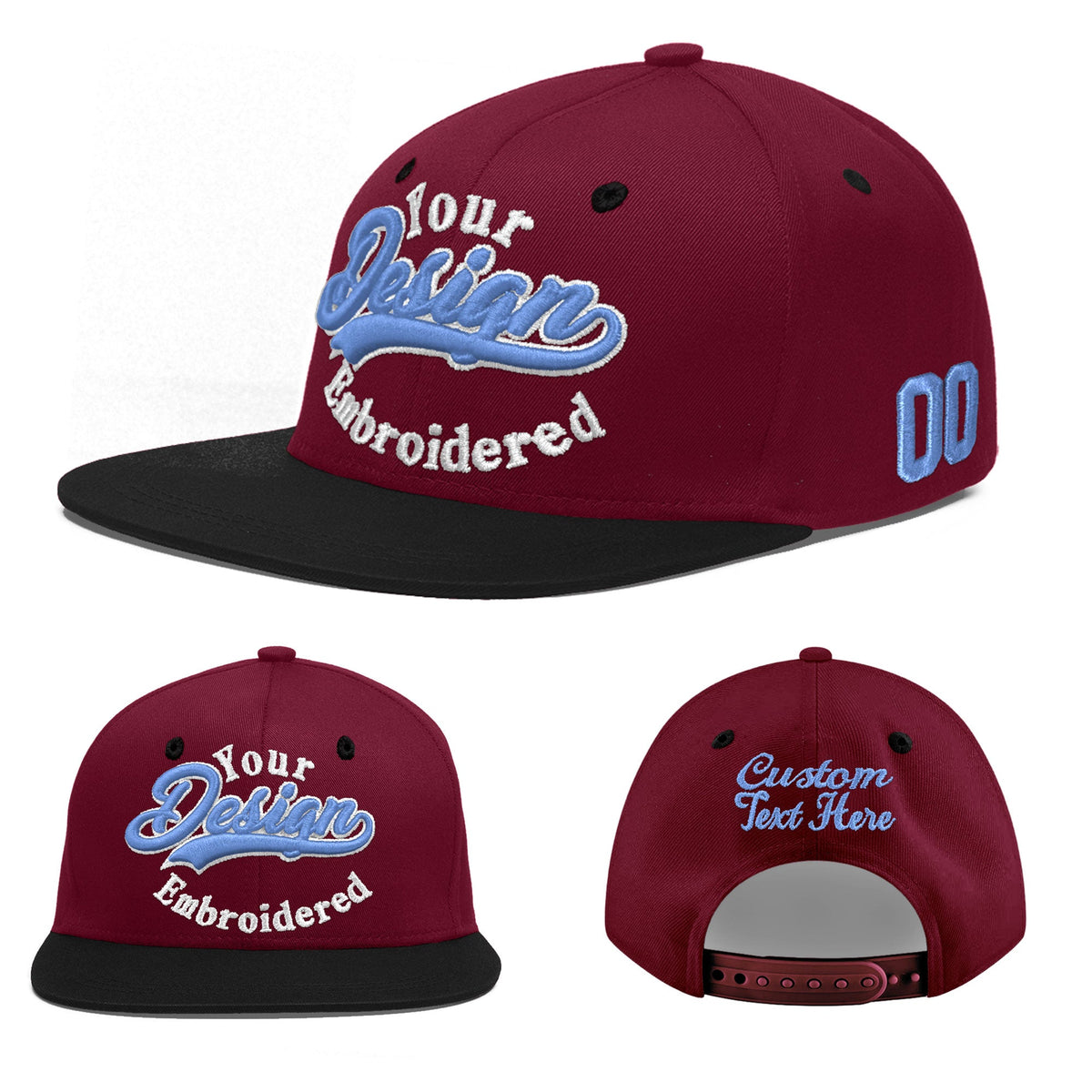 Custom Crimson Black 3D Puff Embroidery Flat Embroidery Casual Sport Baseball Cap