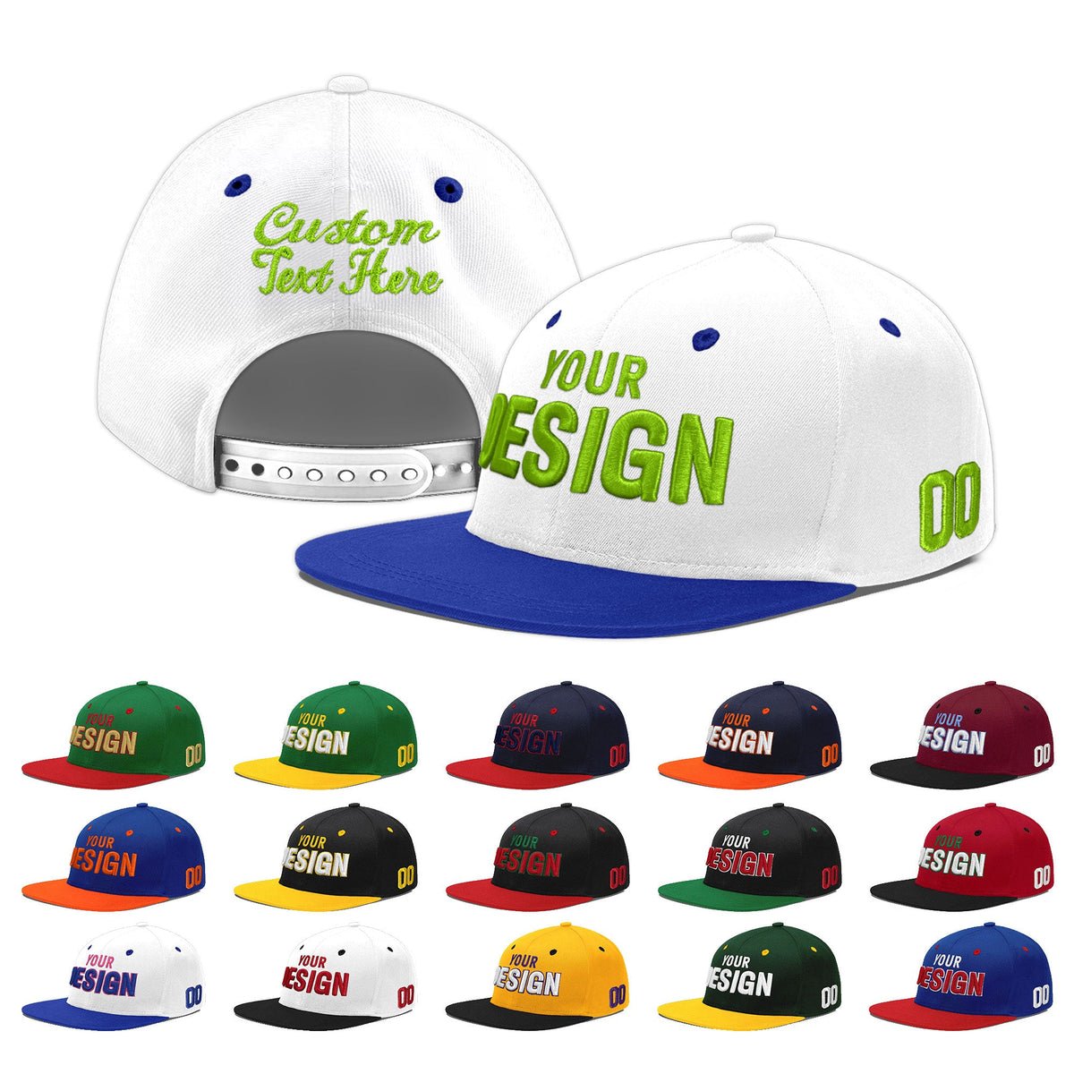 Custom White Royal Blue 3D Puff Embroidery Flat Embroidery Casual Sport Baseball Cap