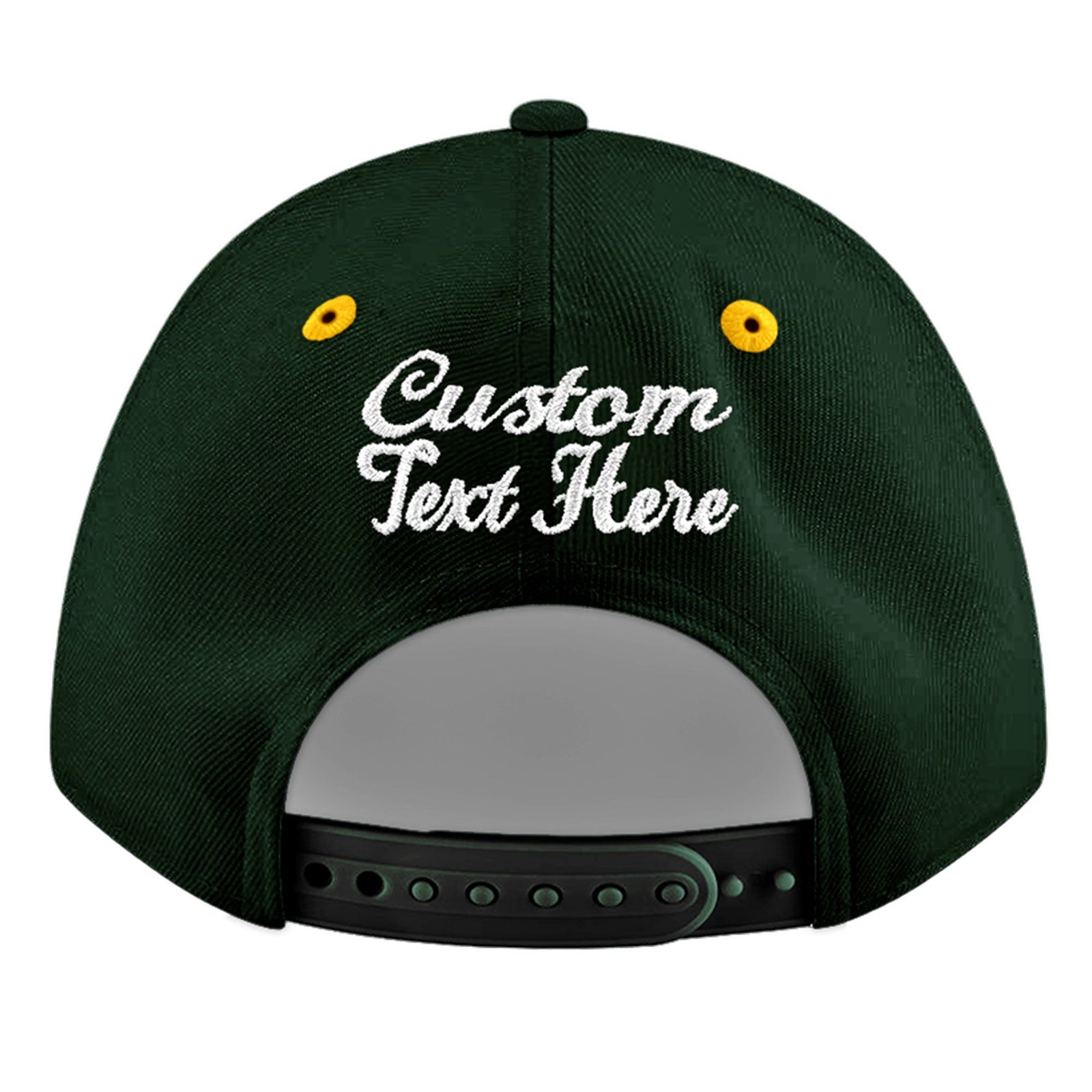 Custom Green Gold 3D Puff Embroidery Flat Embroidery Casual Sport Baseball Cap