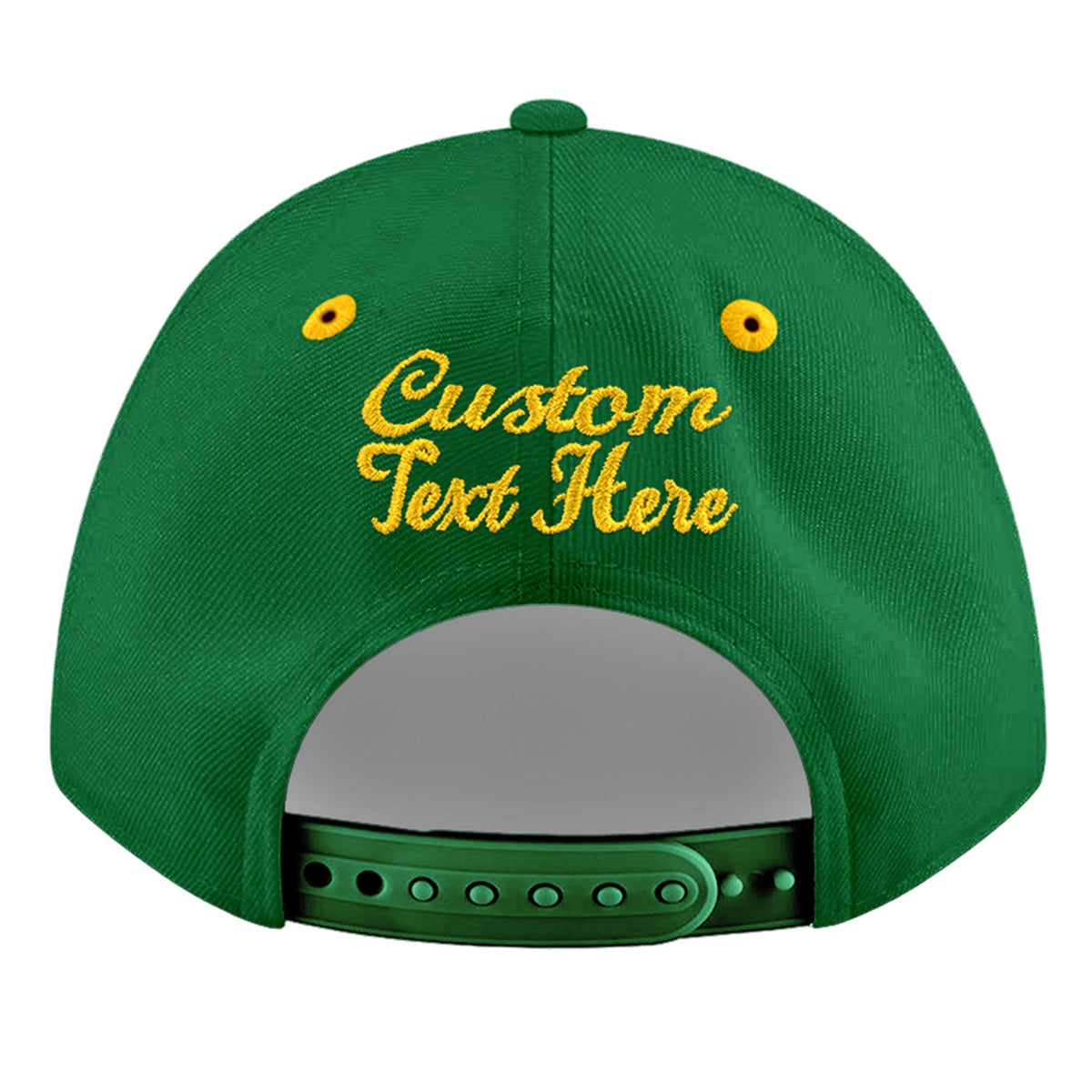 Custom Kelly Green Gold 3D Puff Embroidery Flat Embroidery Casual Sport Baseball Cap