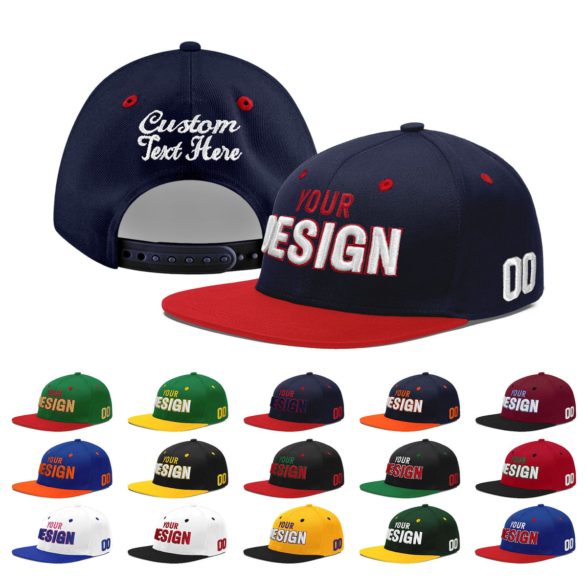 Custom Navy Red 3D Puff Embroidery Flat Embroidery Casual Sport Baseball Cap