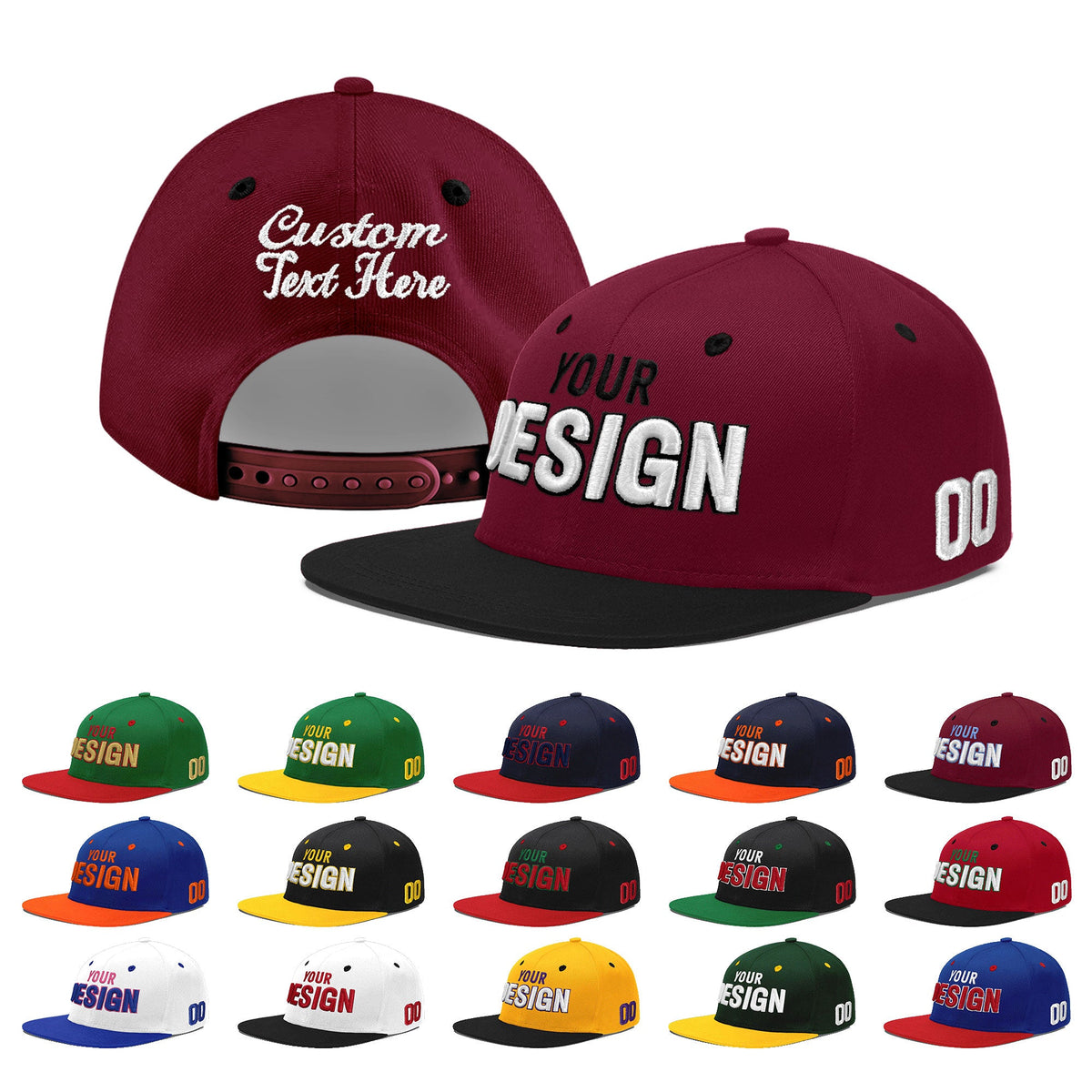 Custom Crimson Black White Orange 3D Puff Embroidery Flat Embroidery Casual Sport Baseball Cap