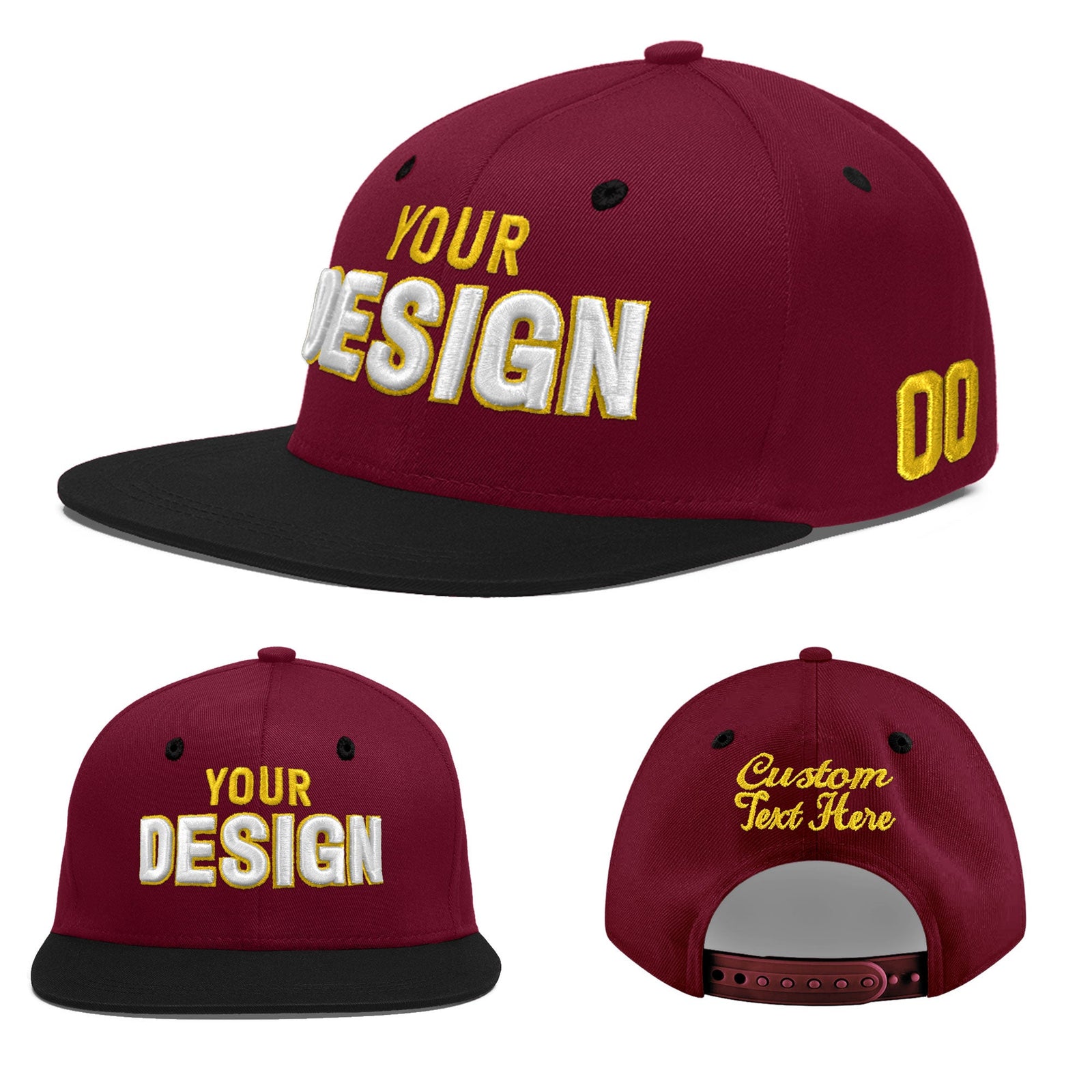 Custom Crimson Black 3D Puff Embroidery Flat Embroidery Casual Sport Baseball Cap