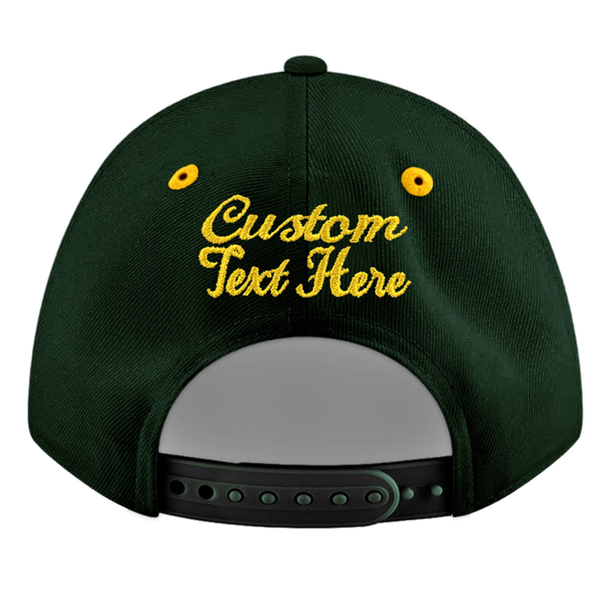 Custom Green Gold 3D Puff Embroidery Flat Embroidery Casual Sport Baseball Cap