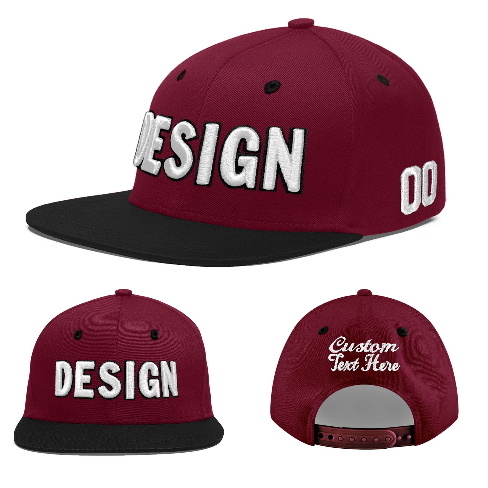Custom Crimson Black White Orange 3D Puff Embroidery Flat Embroidery Casual Sport Baseball Cap