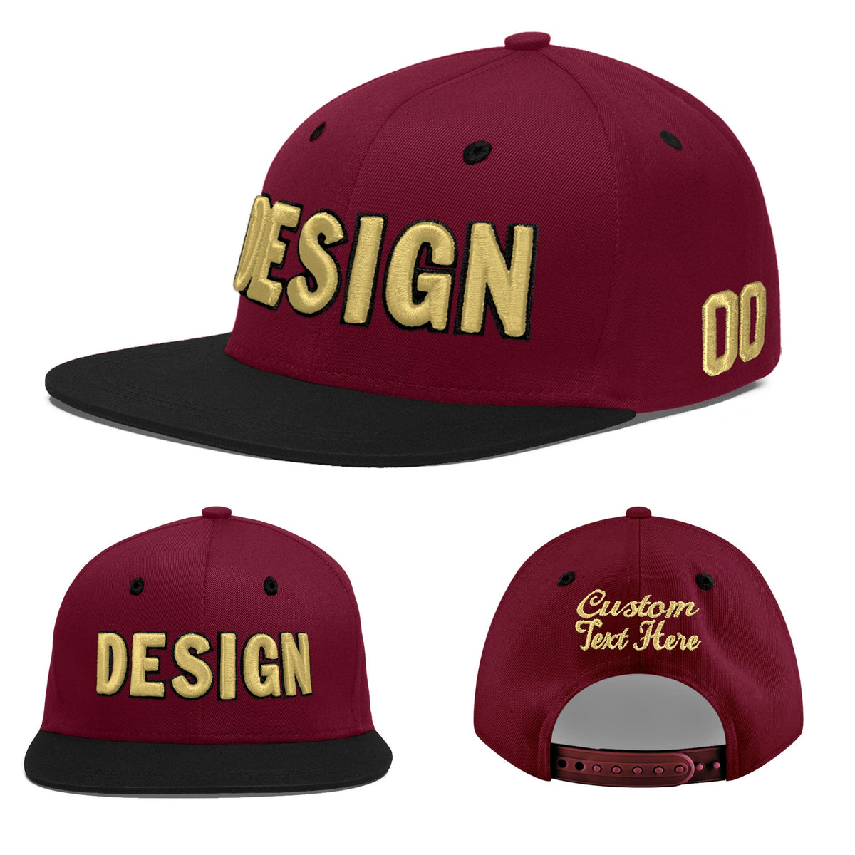 Custom Crimson Black White Orange 3D Puff Embroidery Flat Embroidery Casual Sport Baseball Cap