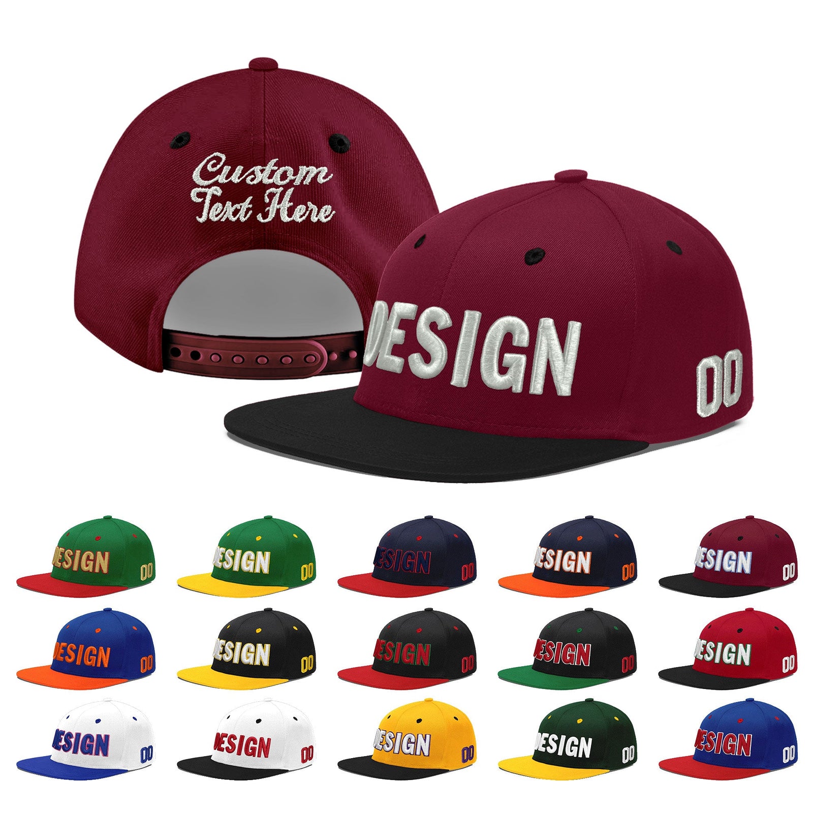 Custom Crimson Black 3D Puff Embroidery Flat Embroidery Casual Sport Baseball Cap