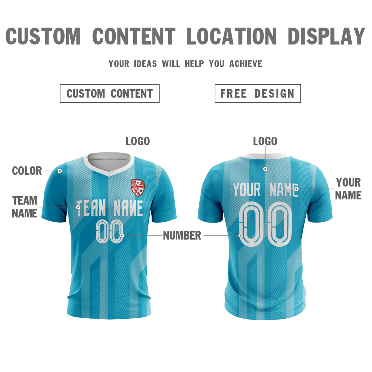 Custom Light Blue White Sport Soccer Tops Jersey