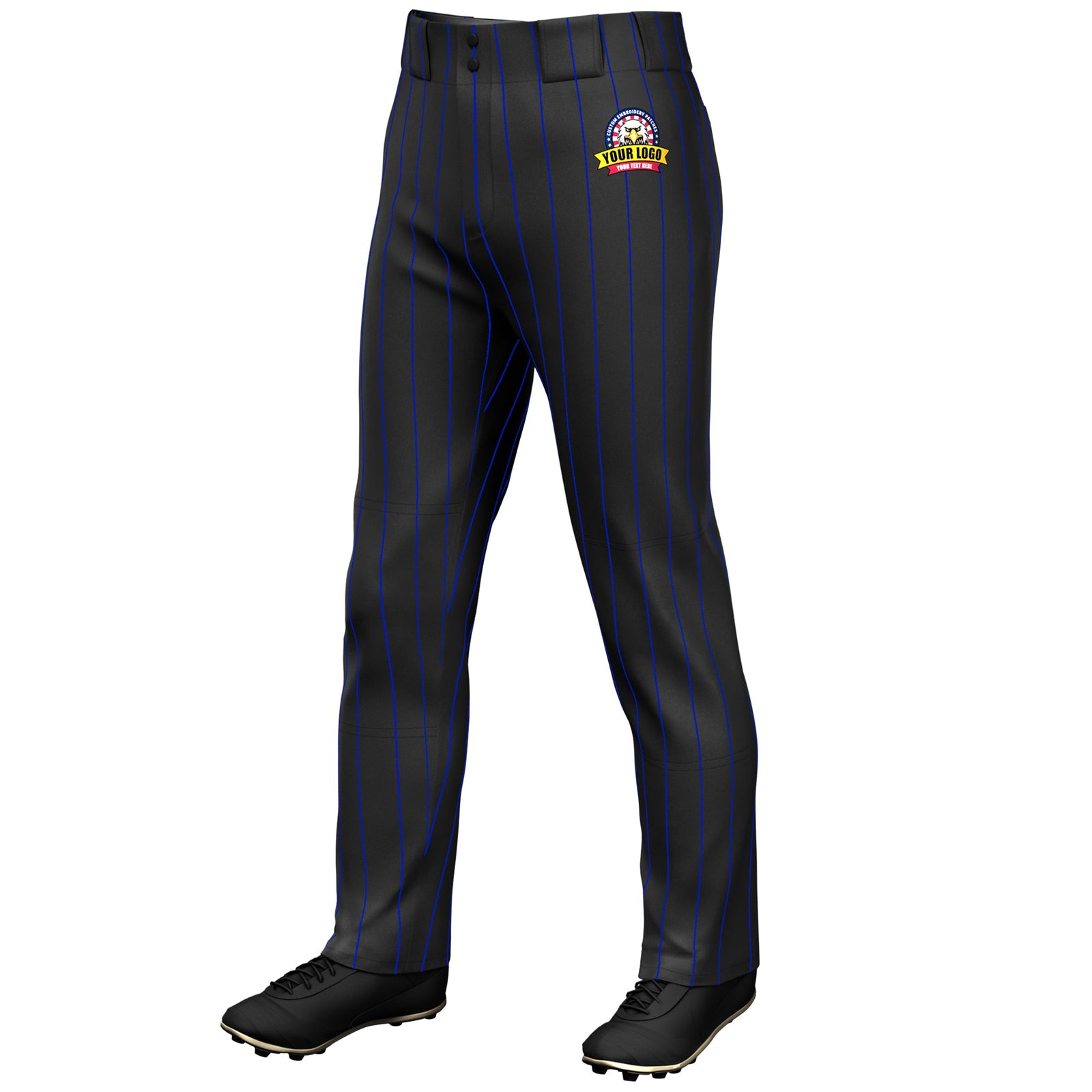 Custom Black Royal Pinstripe Fit Stretch Practice Loose-fit Baseball Pants