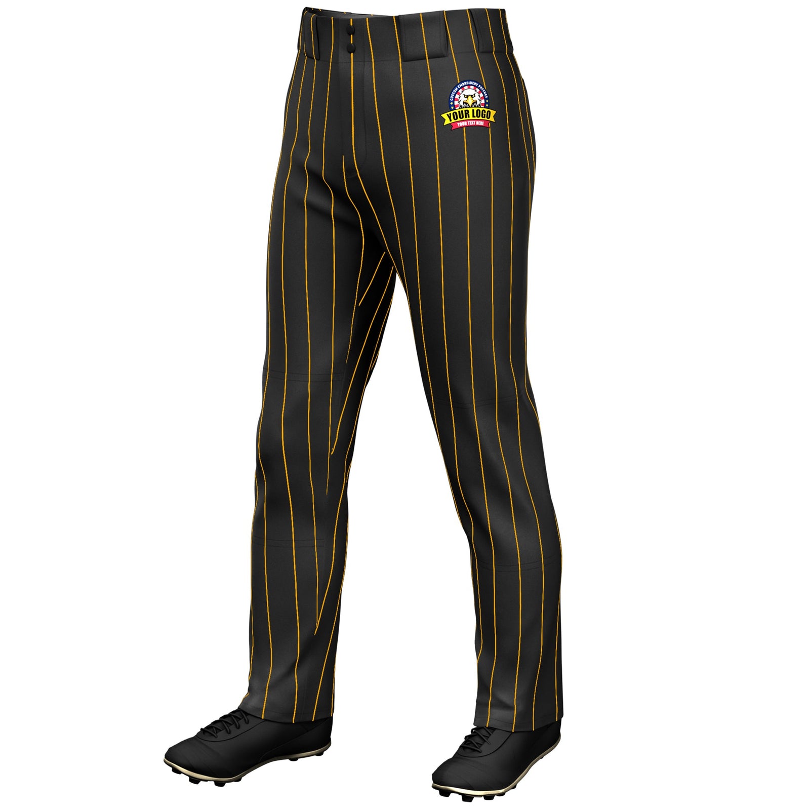 Custom Black Yellow Pinstripe Fit Stretch Practice Loose-fit Baseball Pants