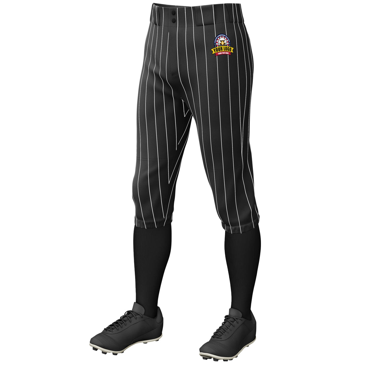 Custom Black White Pinstripe Fit Stretch Practice Knickers Baseball Pants
