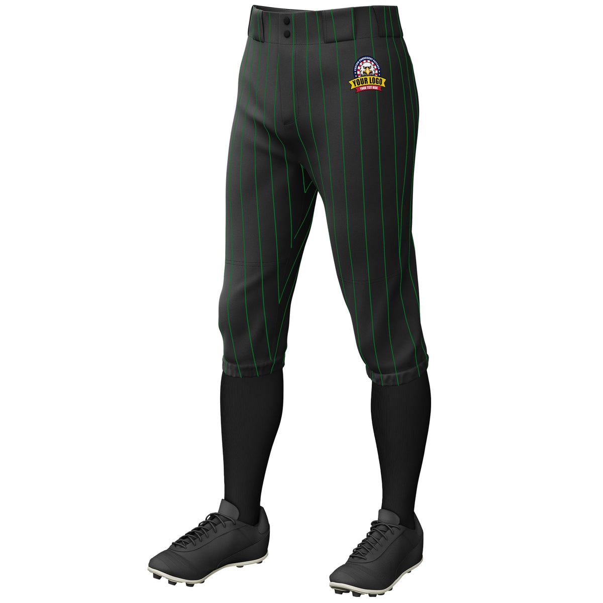 Custom Black Kelly Green Pinstripe Fit Stretch Practice Knickers Baseball Pants