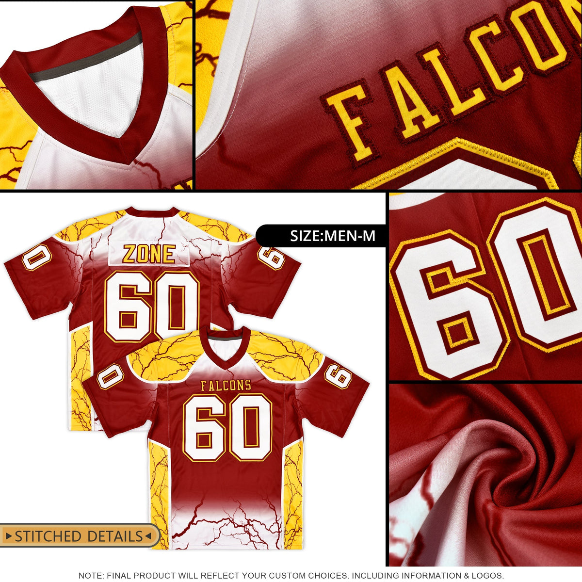 Custom Red White Personalized Shoulder Star Pattern Flag Football Jersey