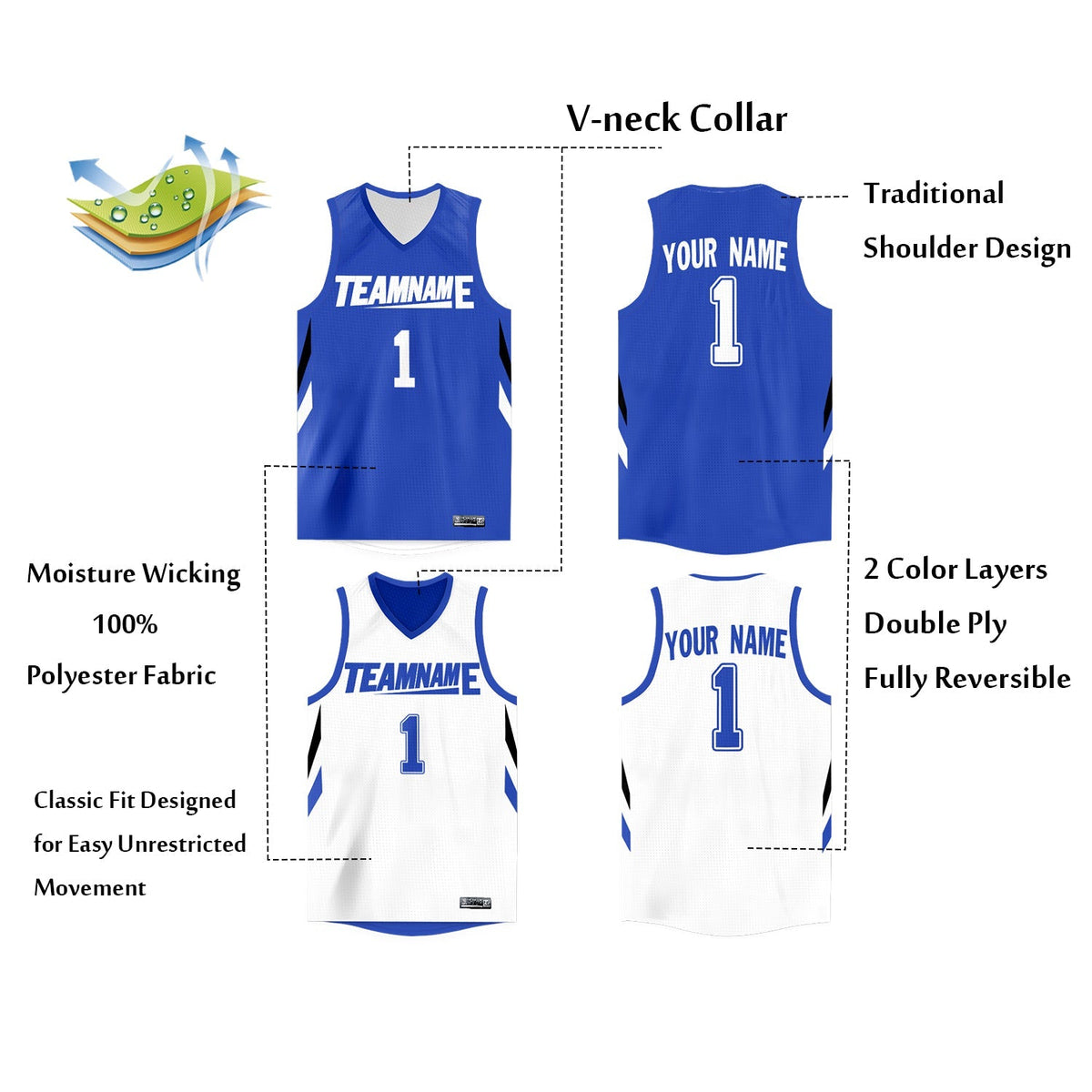 Custom Reversible Mesh Basketball Jersey Personalized Double Side Tops