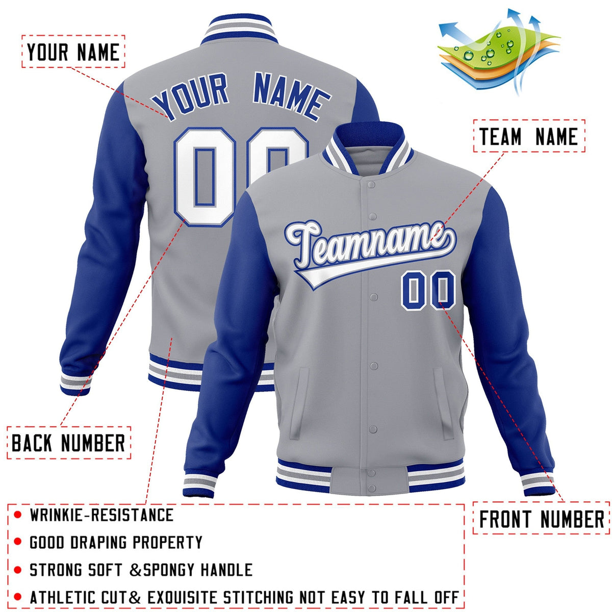 Custom Stitched Varsity Raglan Sleeves Letterman Baseball Jacket