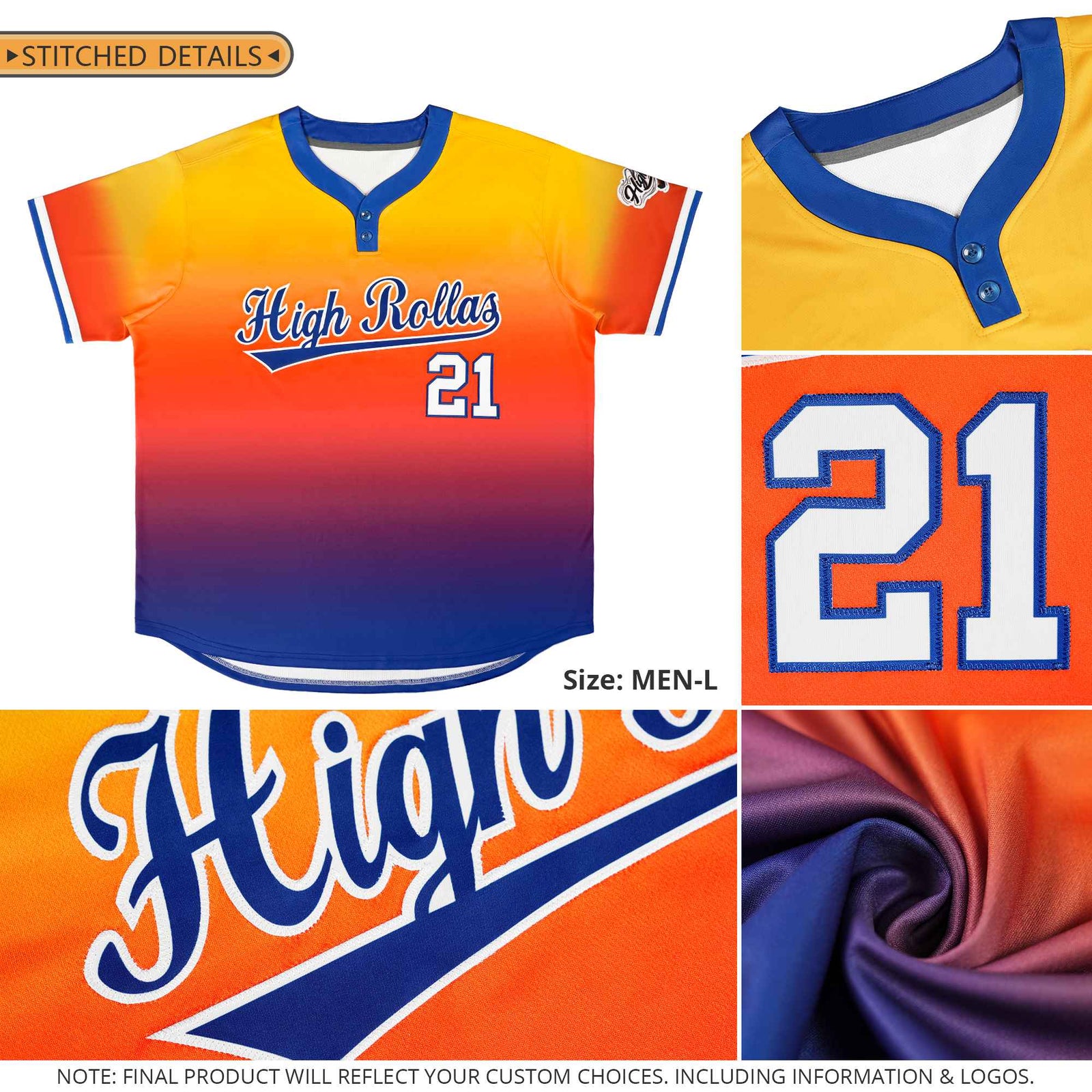 Custom Orange Navy White-Orange Gradient Fashion Authentic Two-Button Softball Jersey